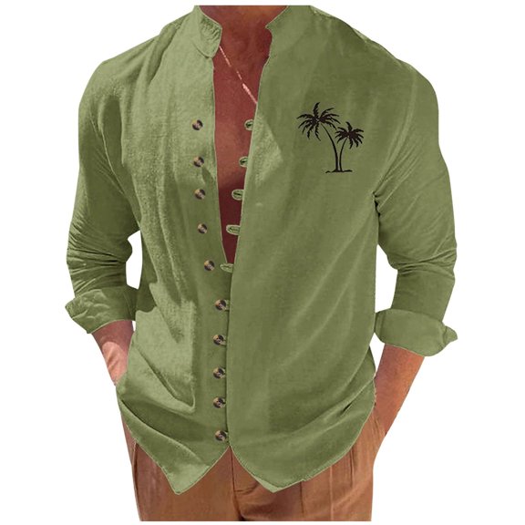 Mens Tops Graphic Blouses for Mens Long Sleeve Collared Neck Faux Linen Casual Summer Fall Shirts Button Down 2026 Soft Comfy Clothing
