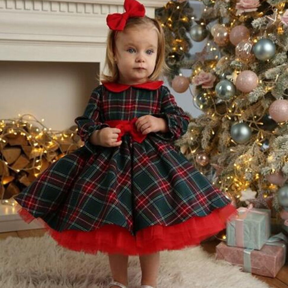 Robe De Noël Pour Bébé Fille - Ensemble Velours Et Tulle à Manches Longues - Avec Bonnet - Taille 0-24 Mois - 12
