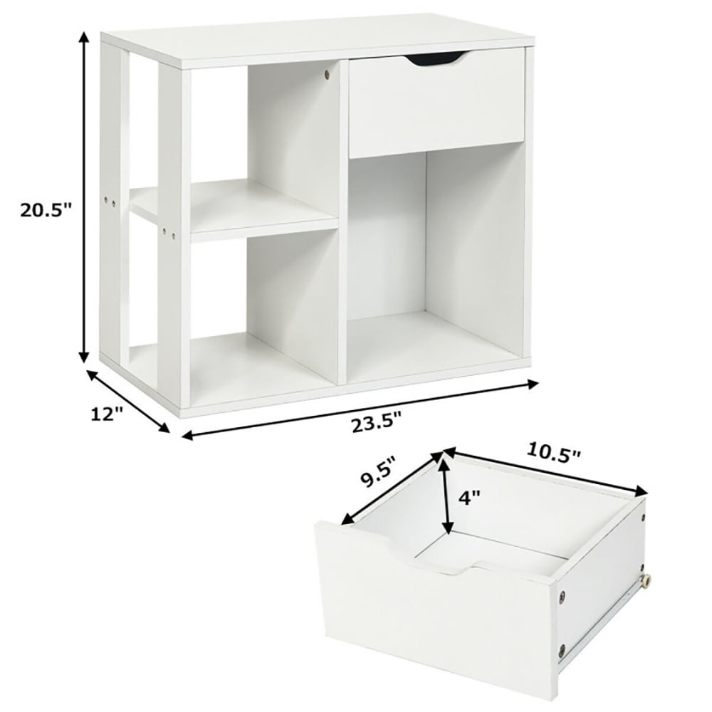 Finihen Side Table, 3-Tier Side Table with Storage Shelf and Drawer Space, for Living Room, Bedroom, White