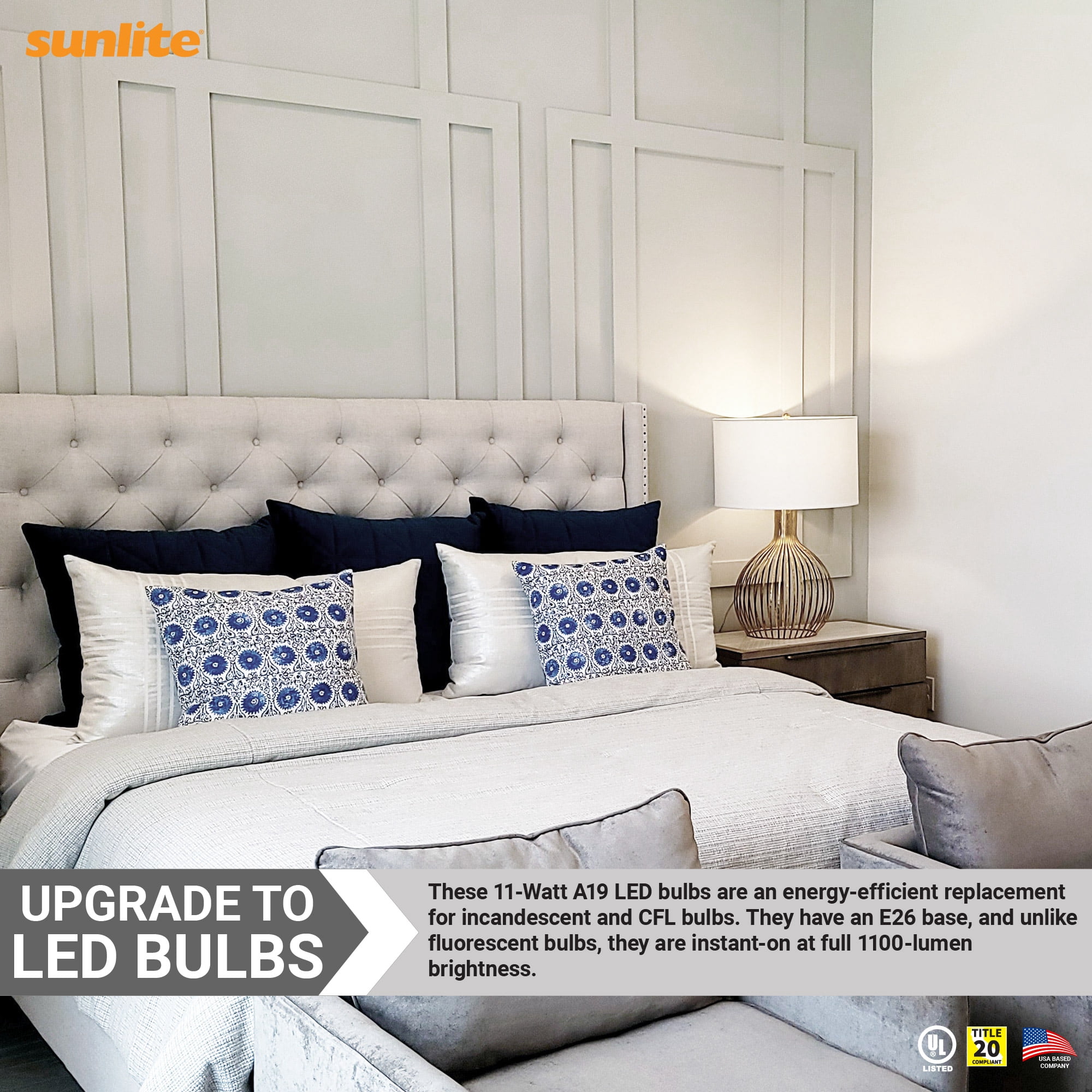 Sunlite LED A19 Light Bulb, 11 Watts (75W Equivalent), 1100 Lmns, 120V, Dimmable, Medium E26 Base, 90 CRI, 230 Degree Beam Angle, UL Listed, Title-20 Compliant, 4000K Cool White, 6 Pack