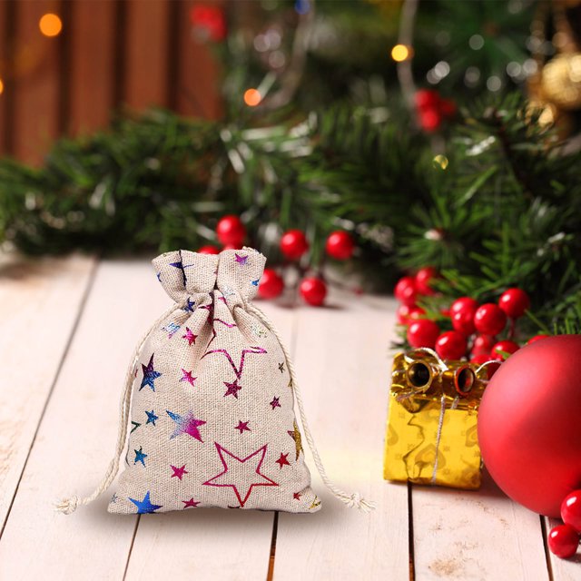 Panxico Liquidation! Sac Cadeau de Noël en Coton Lin Flocon de Neige avec Poche à Cordon, Rangement de Bonbons en Lin, Conteneurs de Rangement de Noël