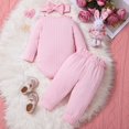 thumbnail image 4 of larppty Newborn Baby Girl Fall Outfit Bow Ruffle Long Sleeve Bubble Romper Long Pants Set Headband Infant 3Pcs Clothes, 4 of 7