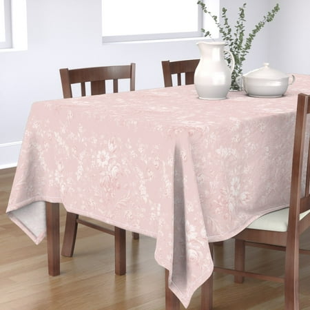 

Cotton Sateen Tablecloth 70 x 144 - Faded Rococo Peony Pink Flowers Floral Damask French Country Print Custom Table Linens by Spoonflower