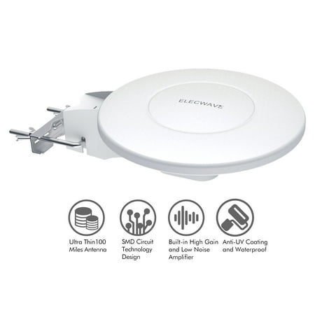 HDTV Antenna 360 Degree Omni-directional Reception Outdoor/Indoor Amplified Antenna with 33 FT High Performance Coaxial Cable, 100 Miles Working