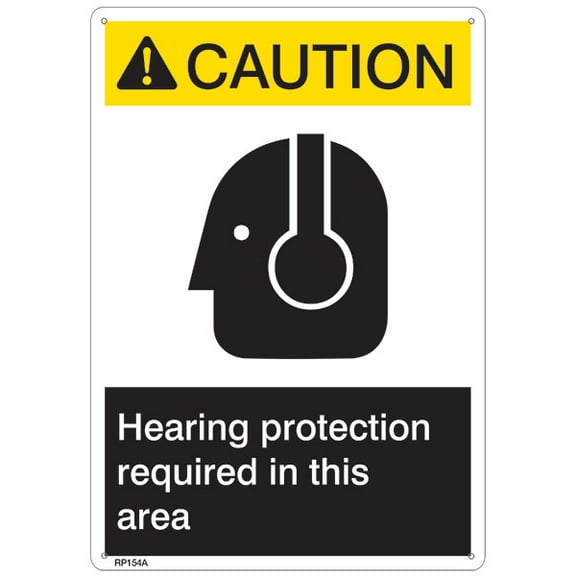 ANSI Z535 Rigid Plastic "Caution Hearing Protection..." Sign, 7" x 10" (48 Units)