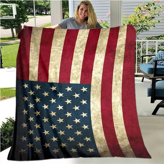 America Flag Blanket Cozy Patriotic All Season Throw Blanket Easy Care, Stain & Tear Resistant, Perfect for Sofa, Bed & Travel