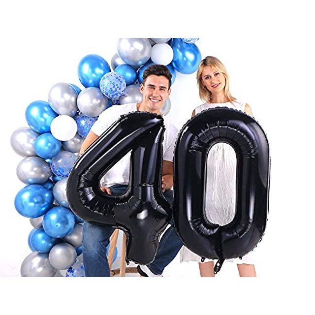 Globos de 40 números negros Giant Jumbo Number 40 Foil Mylar Globos para Mujeres Hombres 4 Colorful Elves COLORFUL ELVES
