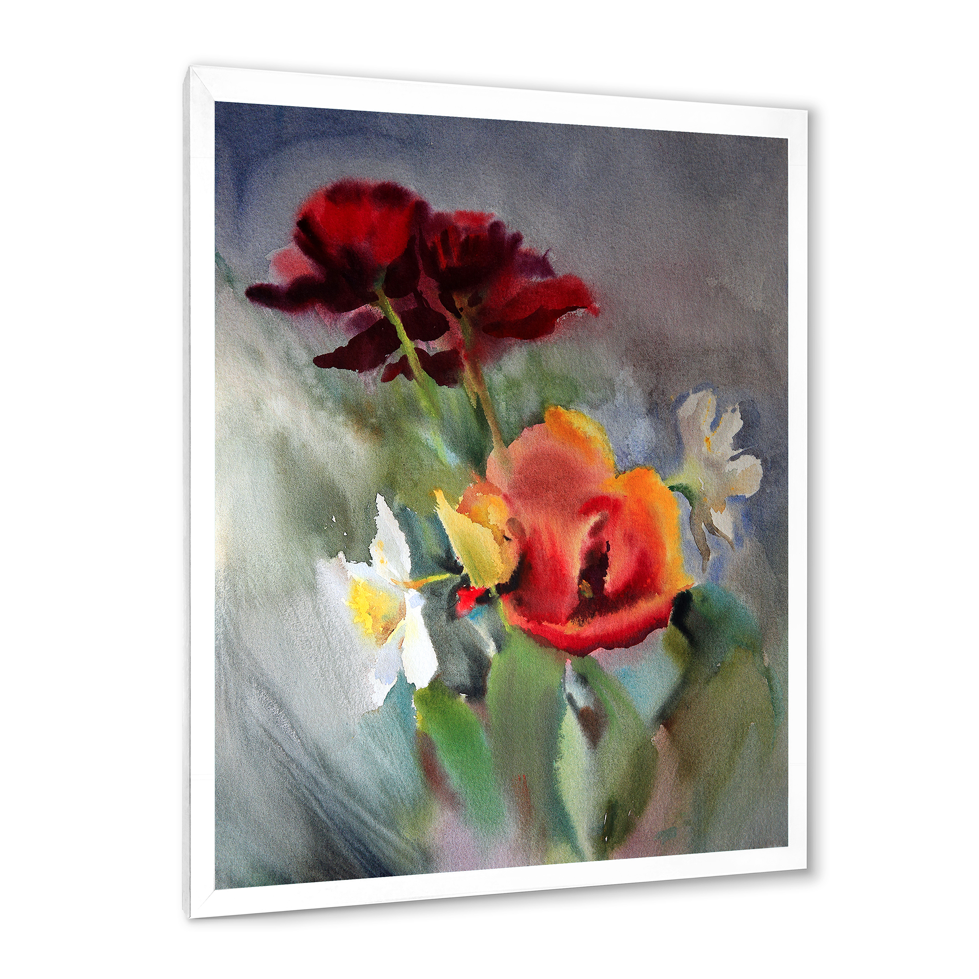 Designart 'Blossoming Vibrant Red Wildflowers' Traditional Framed Art Print