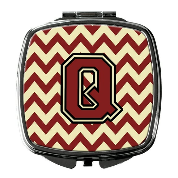 Letter Q Chevron Maroon and Gold Compact Mirror