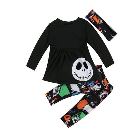 3pcs Halloween Baby Kids Girls Outfits Headband T-shirt Tops Pants Clothes Set