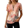 thumbnail image 3 of Uootdi Womens Tops Quarter Zip V Neck Slim Fit Short Sleeve Stretchy Lightweight Blouses Basic Tees Evening Chic Outfit Gift, 3 of 6