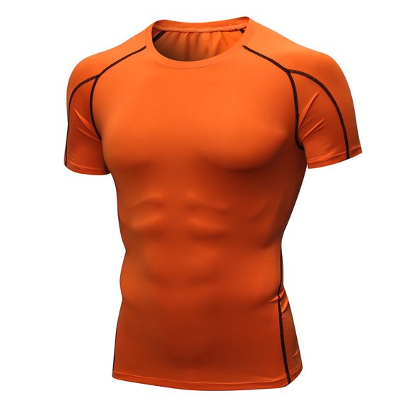 lcziwo Workout Tops for Men,Mens Gym Muscle Tee Shirt Athletic Fitness Short Sleeve Tshirt Slim Fit Crewneck Quick Dry Basic Sport Tee Shirt 2024 Orange L