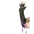 thumbnail image 5 of INSPIRE CHIC Women's Lace Up Half Finger Gloves Lace Elbow Length Arm Warmers Black and Purple Ribbon One Size, 5 of 6