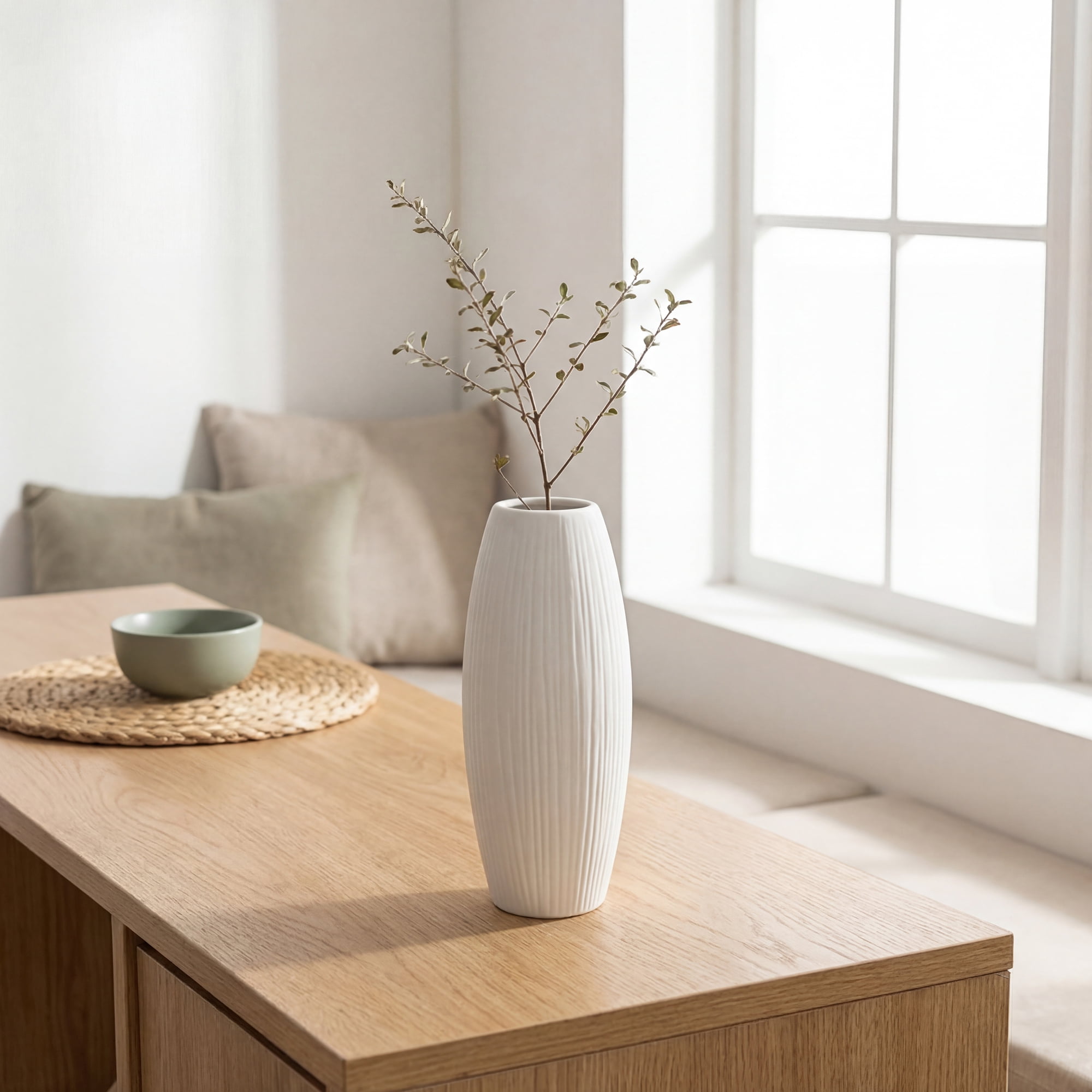Unique Bargains Modern Decor Tall Ribbed Flower Vase Matte White 3.0" x 3.0" x 7.1"