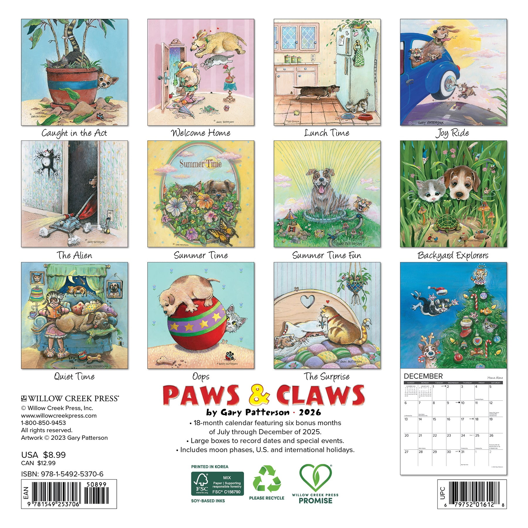 Paws &amp; Claws by Gary Patterson 2026 Mini Wall Calendar, (Paperback)