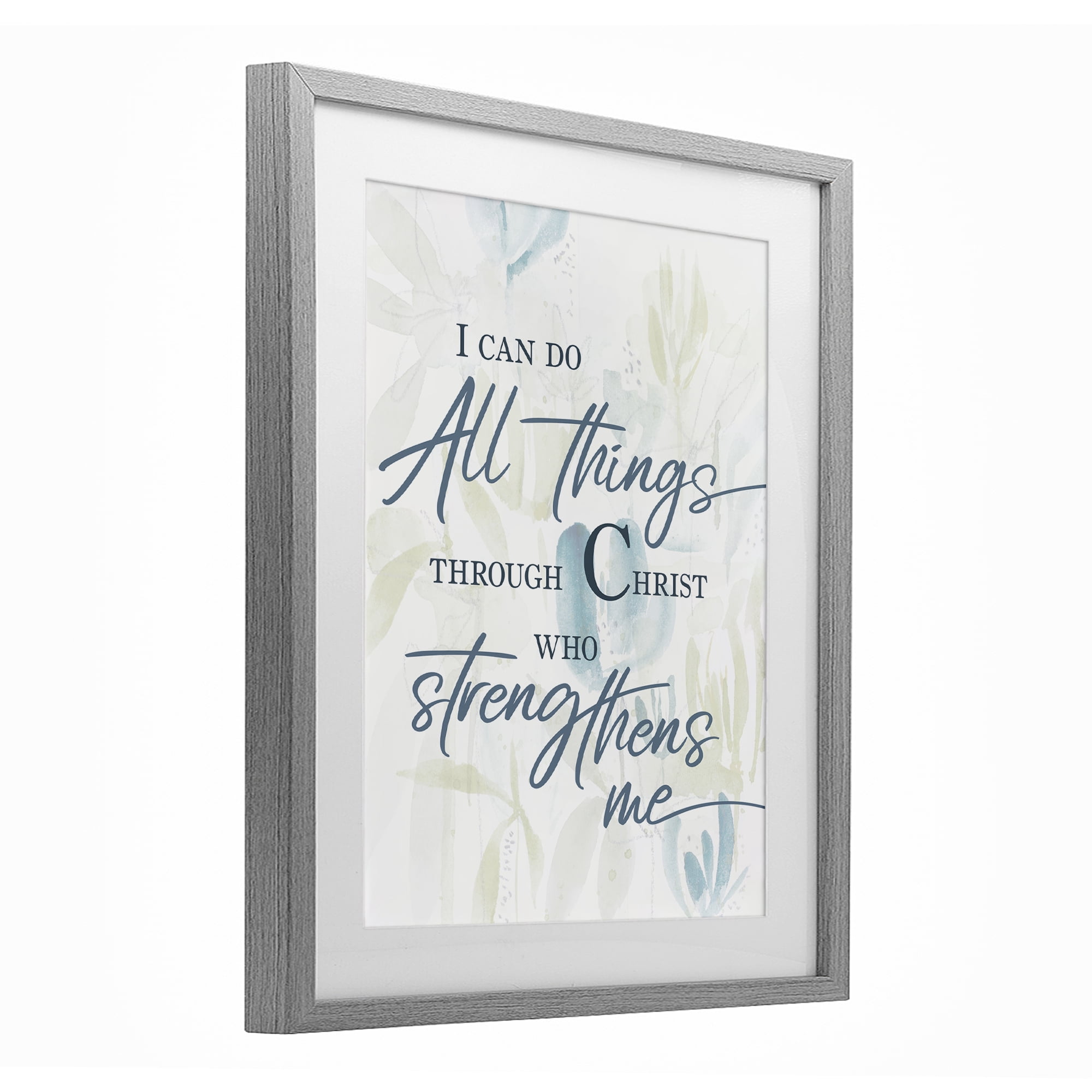 Stupell Industries All Things Through Christ Gray Framed Print Under Glass, design by Krinlox