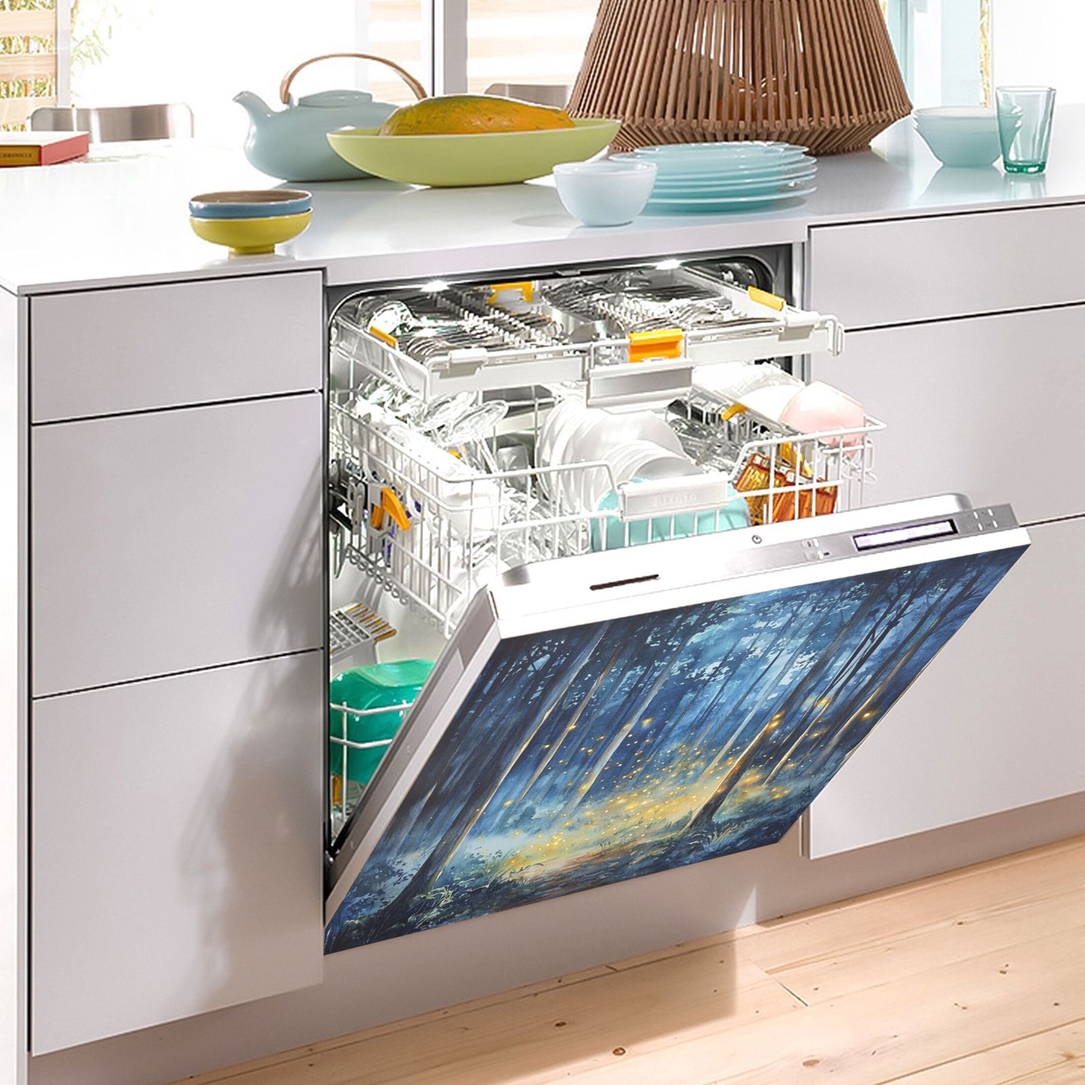 Dishwasher Magnetic Sticker 23x26 Inch Refrigerator Magnetic Sticker Washing Machine Magnetic Sticker Kitchen Panel Magnetic Sticker Home Decor Beautiful Firefly Forest