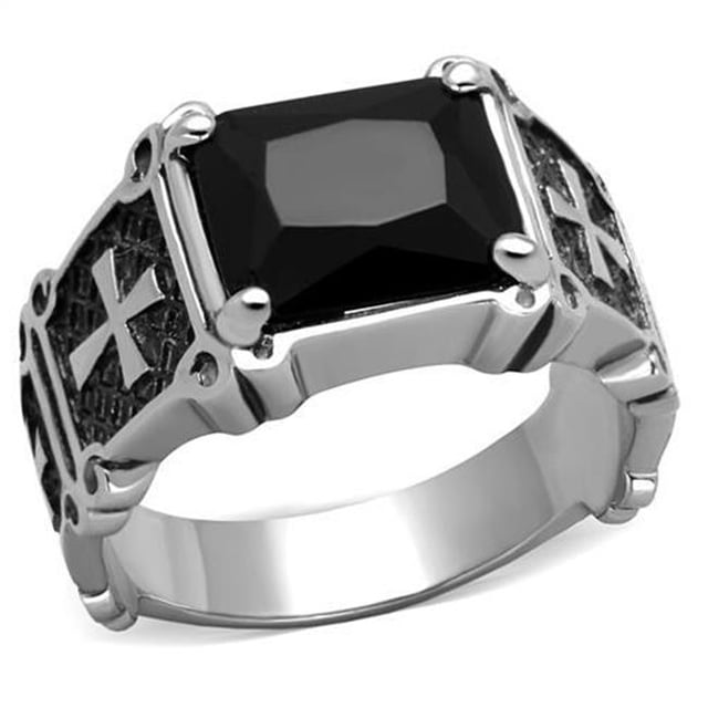 Alamode TK2055-8 Men High Polished Stainless Steel Ring with Synthetic in Jet - Size 8