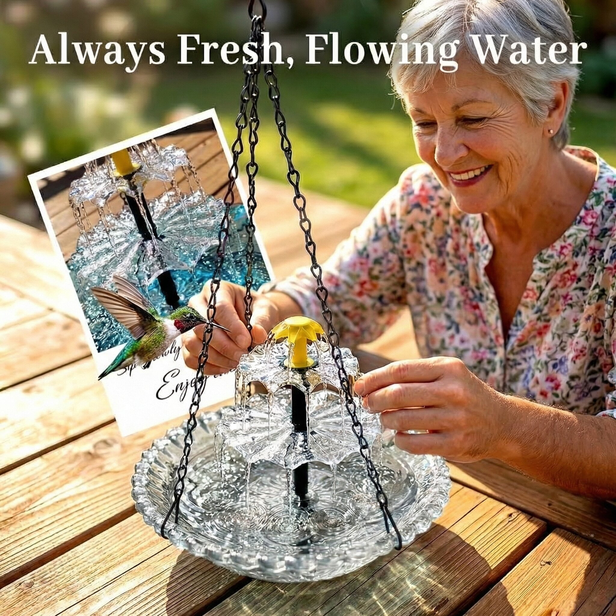 ValueAgain Solar Cascade Hanging Bird Bath Fountain, Outdoor Hanging Bird Bath with Solar Fountain, Large Humming Bird Baths are Suitable, with Solars Pump & Bowl,for Outdoor, Gardens, White