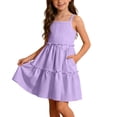 thumbnail image 2 of Ashirexll Summer Dresses for Teens Fashion Sleeveless Fashion Cute Solid Color Ruffle Straps Tiered Skirt Dress for Preteen Kids, 2 of 7
