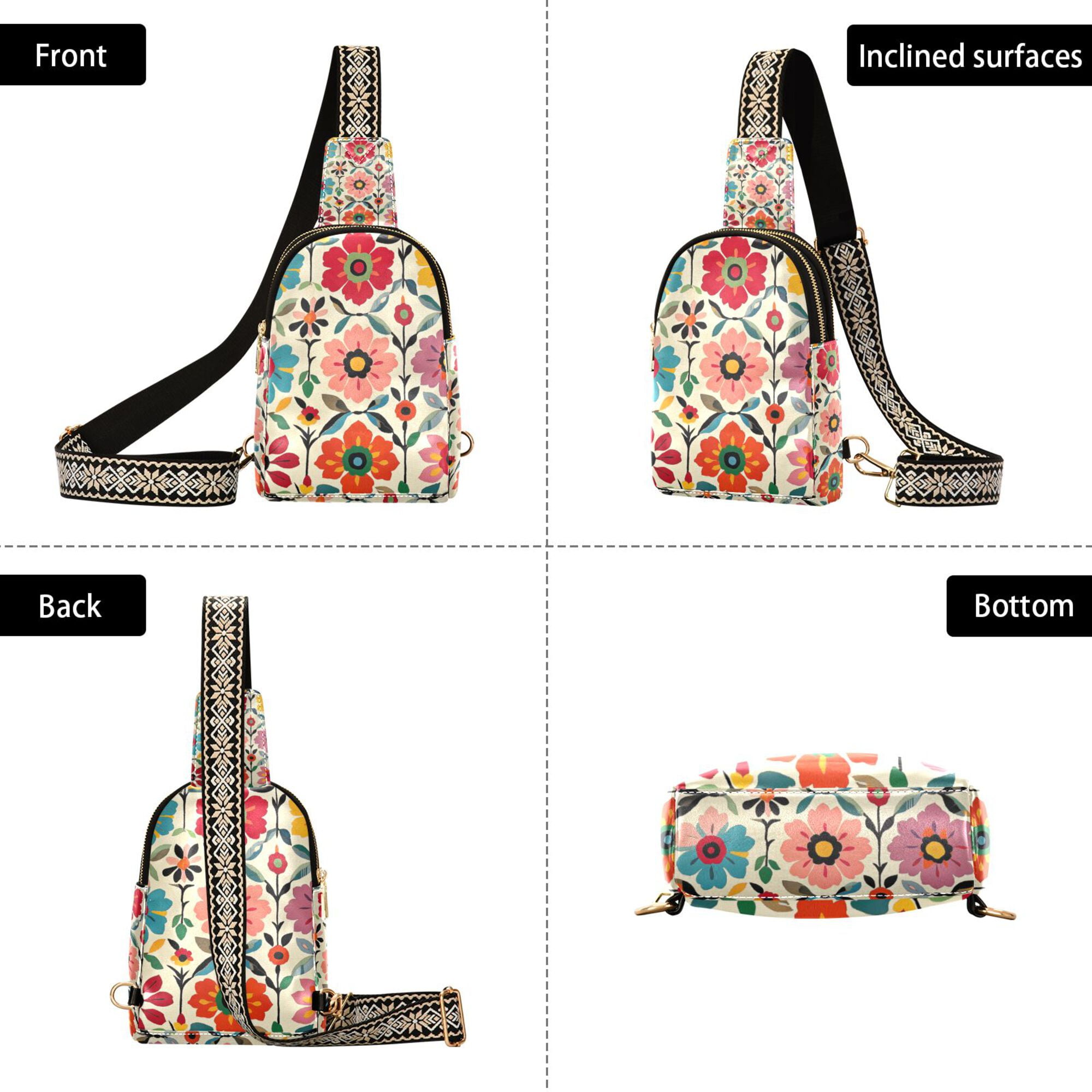 FORMRS Womens Crossbody Sling Bag Travel Daypack Shoulder Chest Backpack, Colorful Flowers