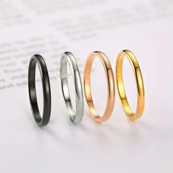 4pcs/Set Women Band 2mm Elegant Thin Stainless Steel Classic Finger Ring Sz 3-10