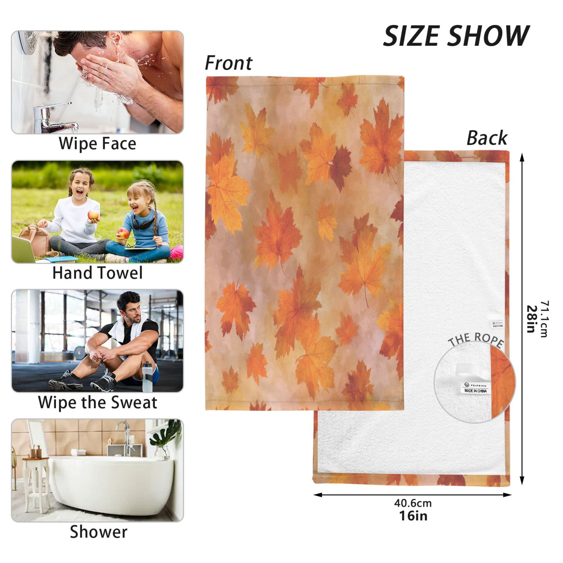 2 Pcs Hand Towels Sets Orange and Brown Autumn Leaves Cotton Towel Set Absorbent Face Towel for Bathroom Kitchen Shower Hotel Decor