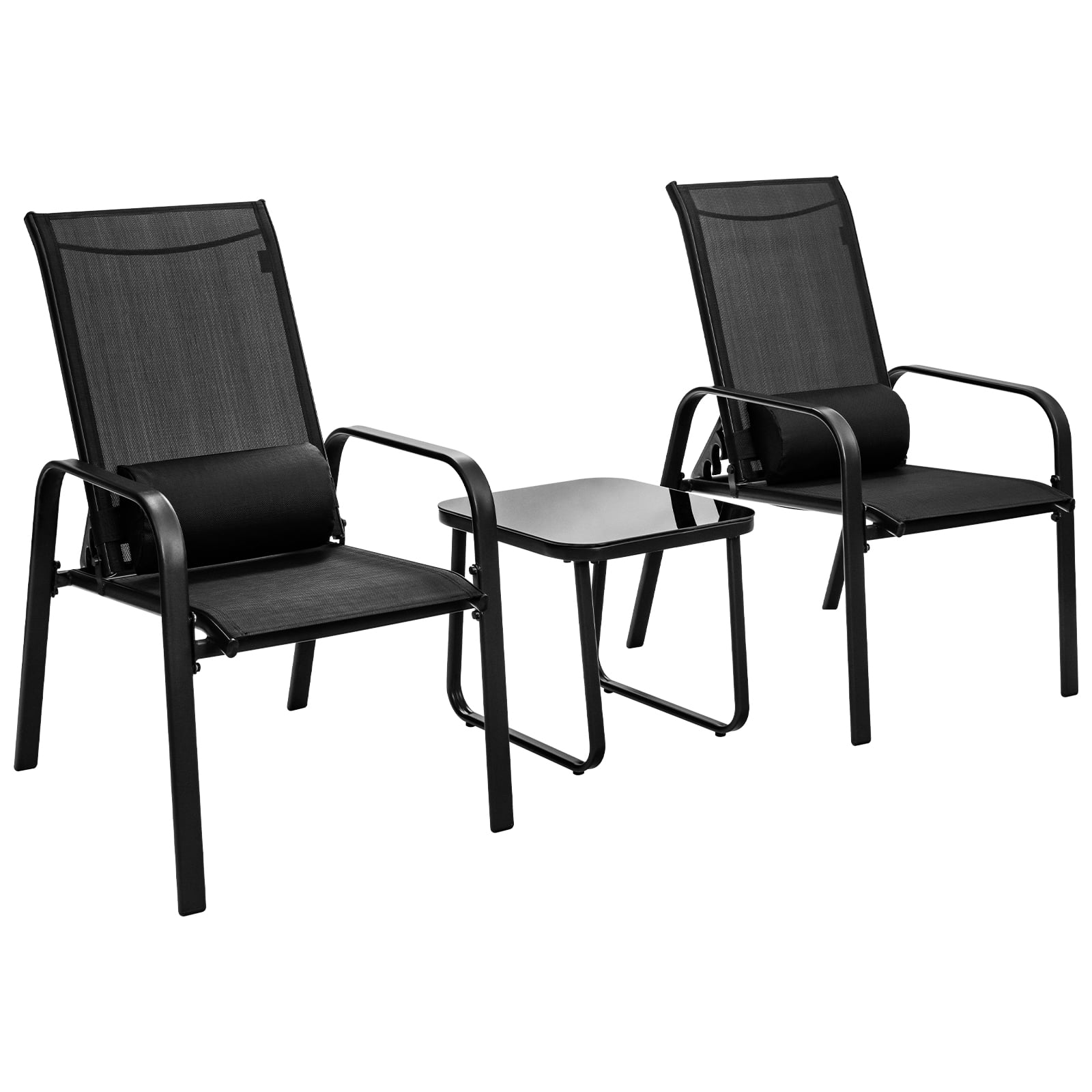 Patiojoy 3PCS Patio Adjustable Back Stackable Chairs Side Table Set