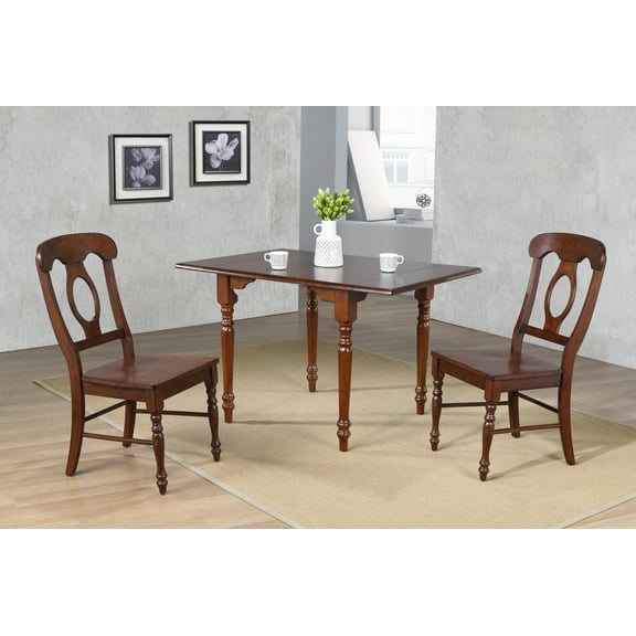 Andrews 3 Pc 48" Rectangle Drop Leaf Dining Set in Chestnut Brown Wood 2 Chairs