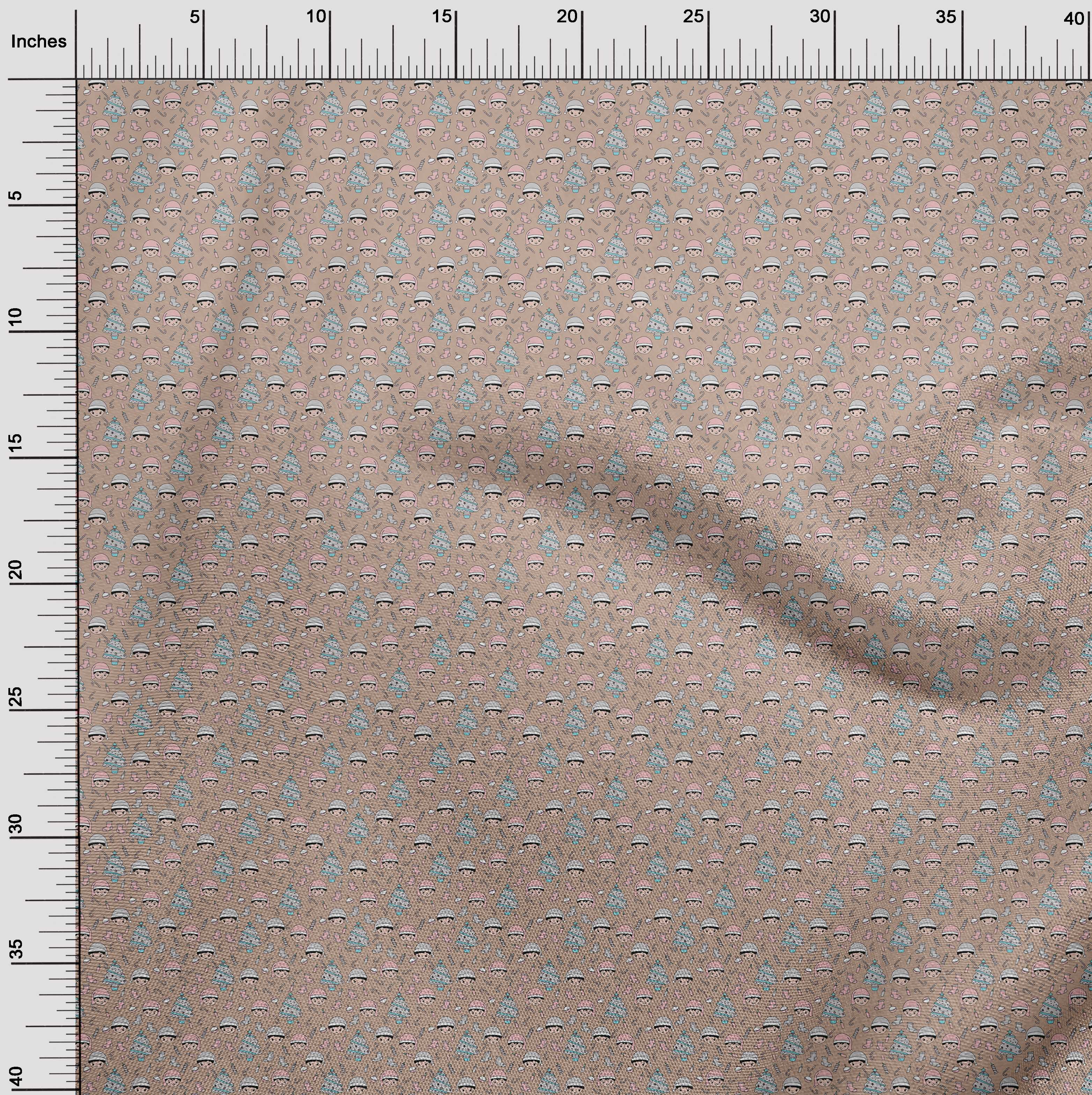 oneOone Viscose Jersey Light Brown Fabric Christmas Sewing Material Print Fabric By The Yard 60 Inch Wide