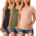 thumbnail image 2 of Ekouaer Womens Maternity Shirts 3 Packs V Neck Tops Tunic Pregnancy Clothes Side Ruched Short Sleeve Casual T Shirt S-XXL, 2 of 5