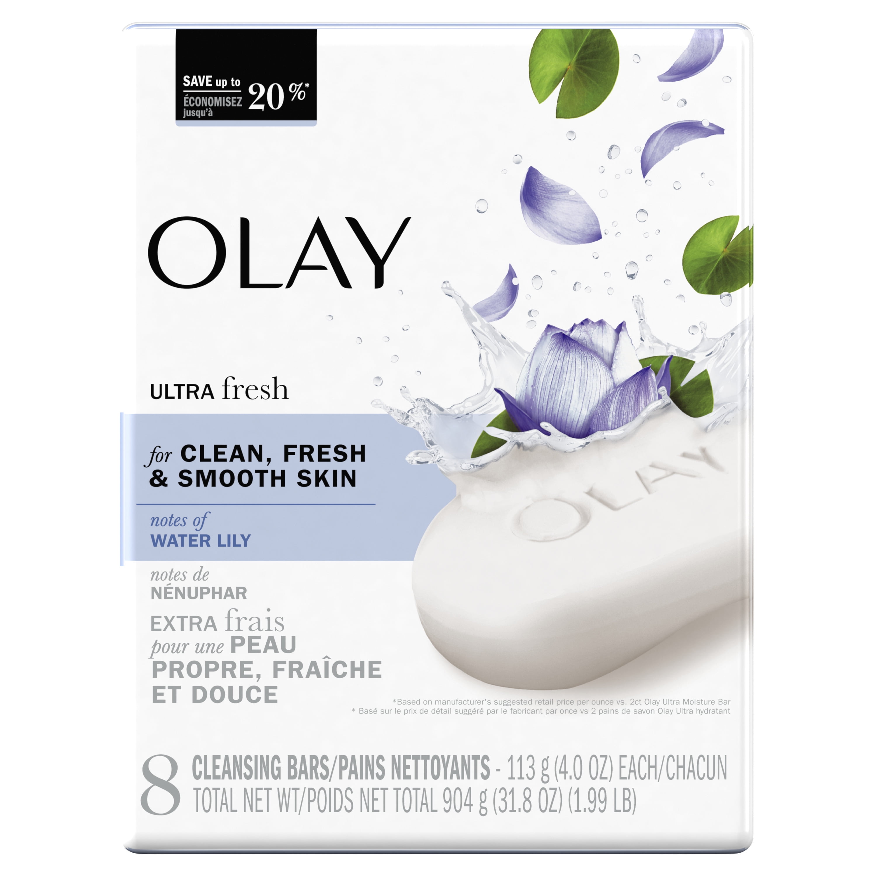 Olay Ultra Fresh Cleansing Bar Soap Water Lily 4 Oz 8 Count 