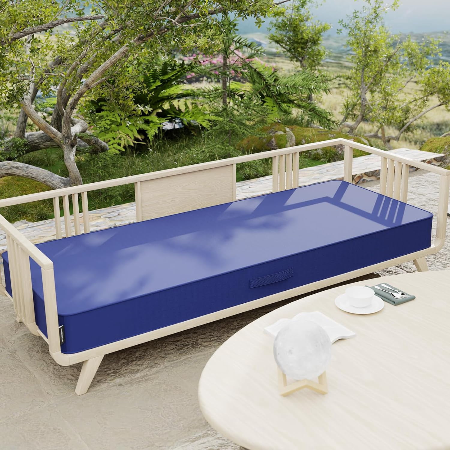 48" x 18" x5" Outdoor Olefin Water-Resistant Bench Cushion, Weather and Fade Resistant Patio Furniture Thickened Seat Pad with Handle and Adjustable Straps Ideal for Lawn