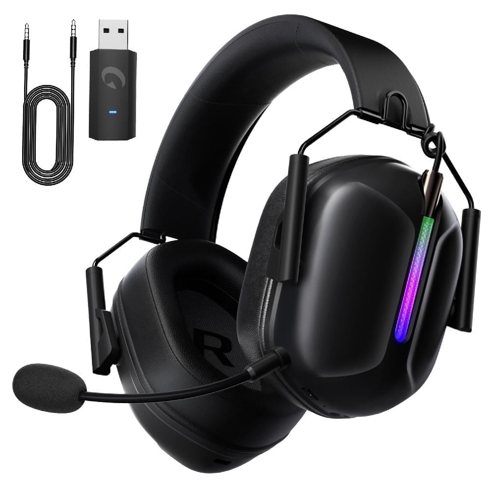 Artsic Wireless Gaming Headphones,2.4 GHz USB Gaming Headset with Detachable Microphone Compatible for PS5 PC Switch PC with Bluetooth 5.2, 3.5mm Wired for Xbox Series,RGB Light, 40H, Black