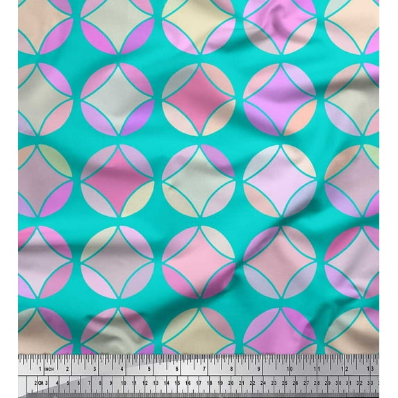 Soimoi Green Cotton Duck Fabric Circle Art Geometric Printed Fabric 1 Yard 42 Inch Wide