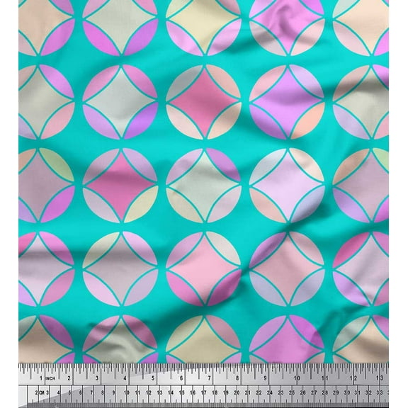 Soimoi Green Cotton Duck Fabric Circle Art Geometric Printed Fabric 1 Yard 42 Inch Wide