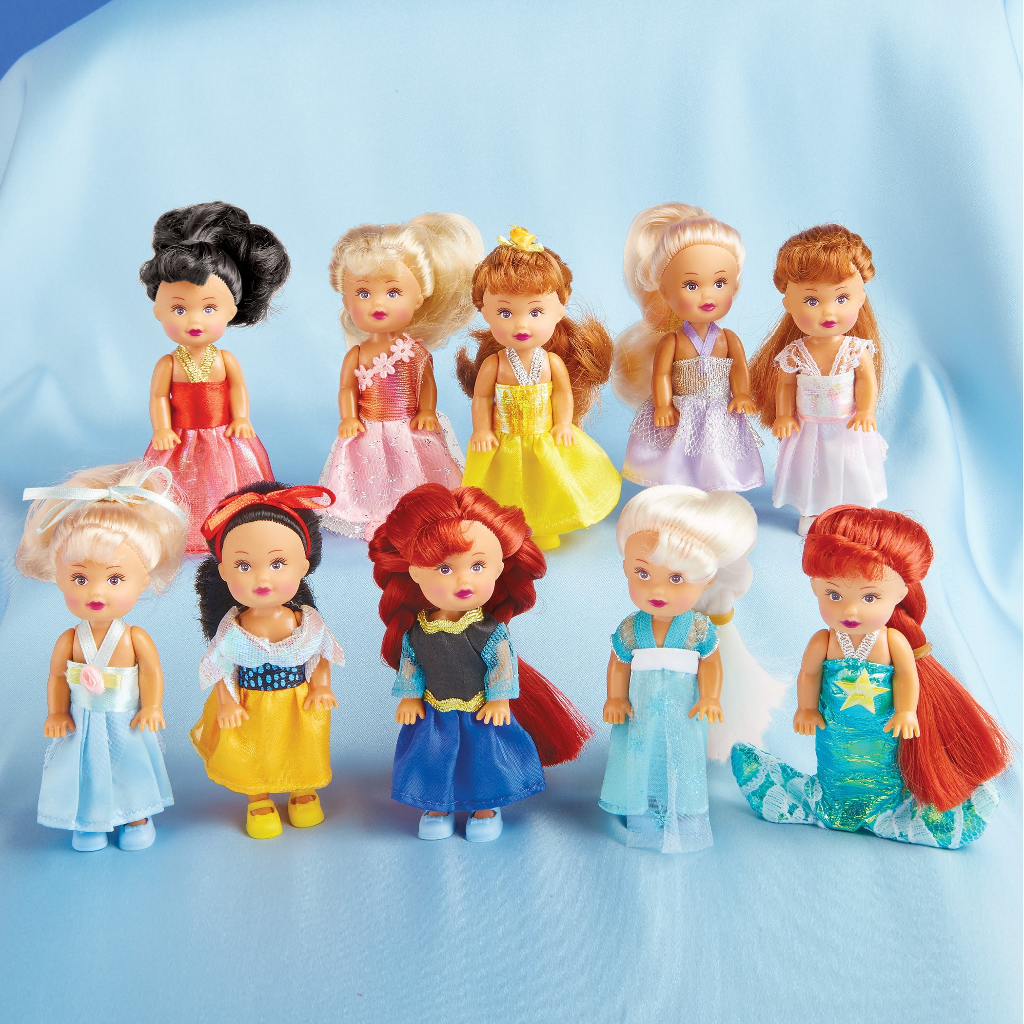 Pink Disney Princess Dolls Mermaid Snow White Cute Characters and Figurines Cake/Room/Party Decoration 8 Pieces Car Ornaments Gifts for Girls