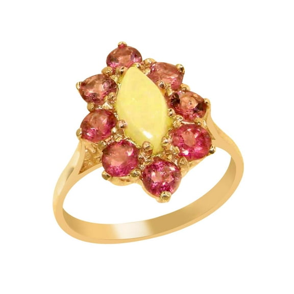 LBG British Made 10k Rose Gold Natural Opal & Pink Tourmaline Womens Statement Ring - 33 size options - Size 10