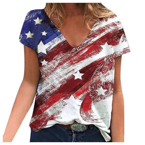 IROINNID 4th of July T-Shirt For Women Clothes V-Neck July 4th Women Tops July 4th