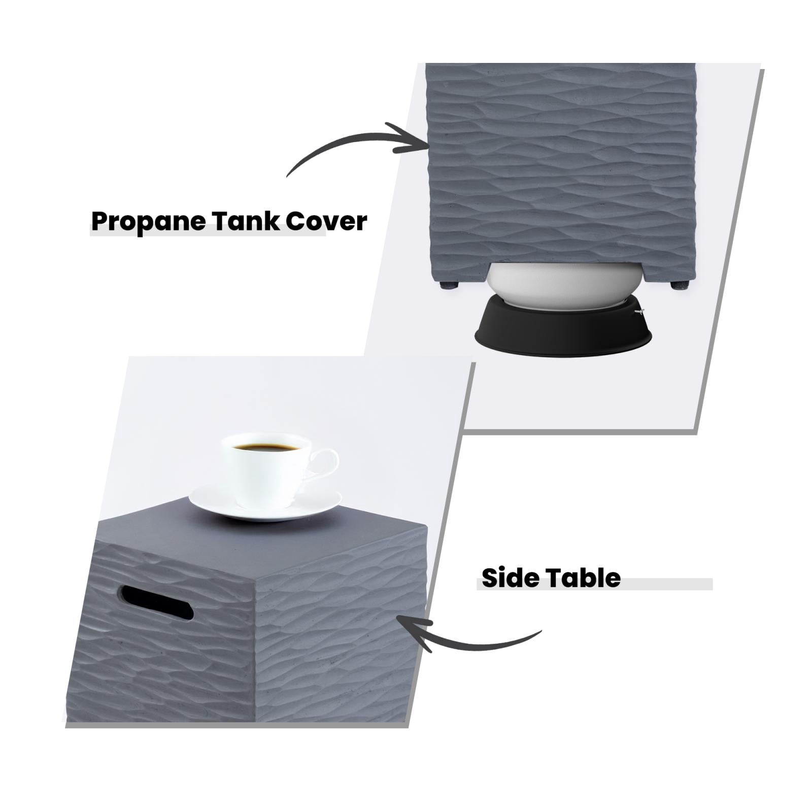 MOALCOFER 16''Outdoor Hideaway Tank Table for Gas Fire Pits, Hides Standard 20lb Propane Tank Cover (Gray)