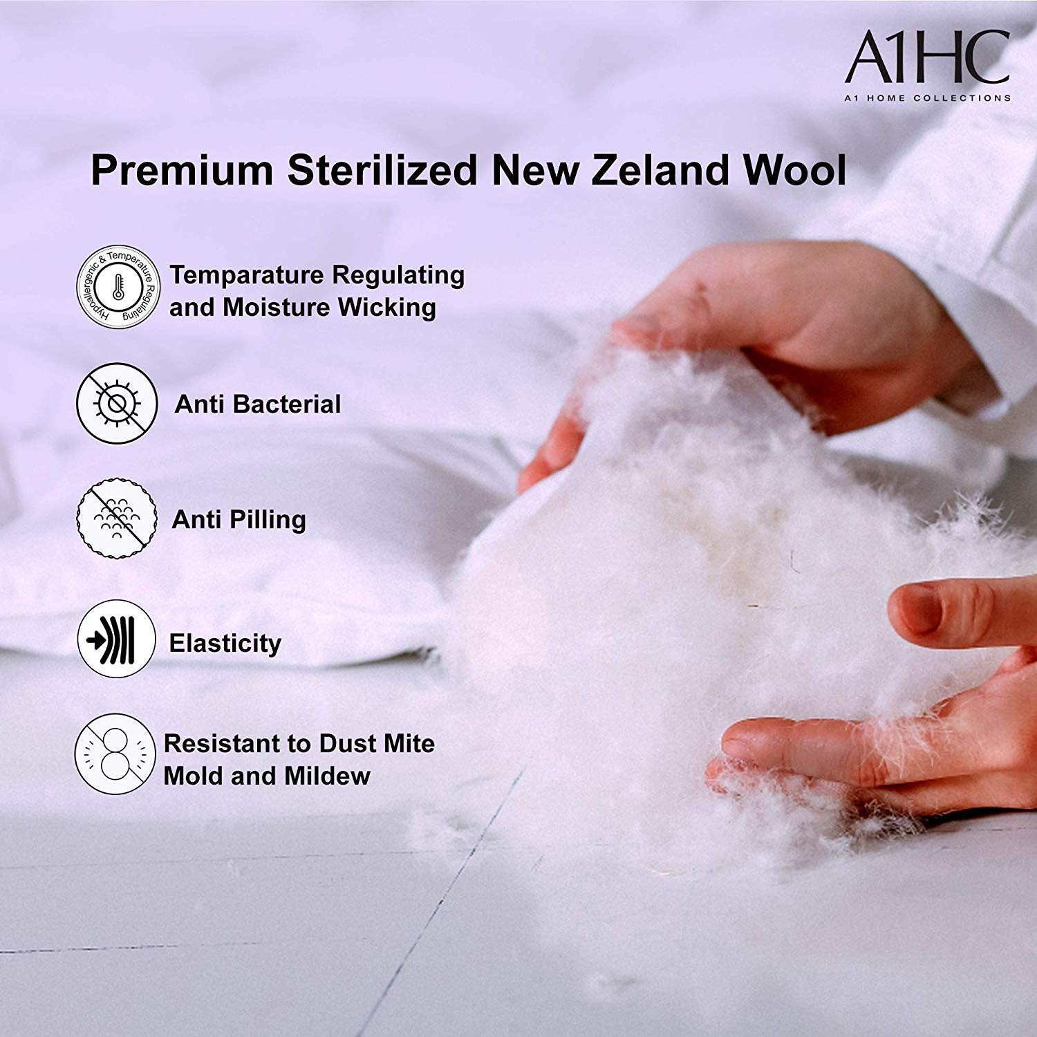 All Season 100% New Zealand Wool Fill Duvet Insert 400 GSM Fill Weight 233TC Certified Organic Cotton Cover 8 corner tabs