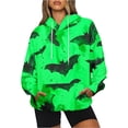 thumbnail image 6 of Oiangi Womens Plus Size Hoodies Fall Long Sleeve Drawstring Halloween Sweatshirts Bat Graphic Cozy Pockets Pullover for Autumn Fashion Army Green M, 6 of 7