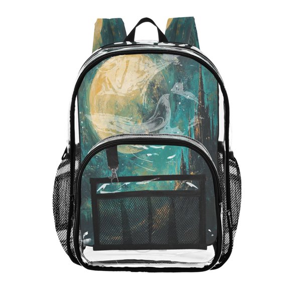 Clear PVC Backpack 12L Transparent Shoulder Bag with Mesh Pockets The Earth and Moon