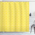 thumbnail image 1 of Abstract Shower Curtain, Sunshine Joyful Summer Theme with Repeating Motifs of Circles and Spots, Fabric Bathroom Set with Hooks, 69W X 84L Inches Extra Long, Yellow and White, by Ambesonne, 1 of 3