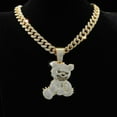 thumbnail image 3 of YIEMEEN Unique Bear Pendant Necklace Mens Bling Cuban Link Chain Neckchain, 3 of 10