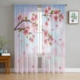 Sakura Blossom Japanese Cherry Tree Chiffon Sheer Curtains for Living
