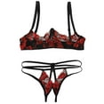 thumbnail image 4 of Aiihoo Women's Embroidery Lace Lingerie Set Spaghetti Straps Exposed Breasts Bra Top with G-string Briefs Red One Size, 4 of 7