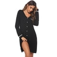 thumbnail image 5 of Ekouaer Womens Nightgown V-Neck Sleepwear Long Slevee Button Down Nightshirt Blue, 5 of 6