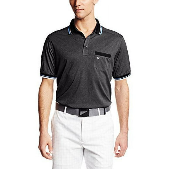 Callaway Men's Chevron Pocket Polo Short Sleeve Shirt, Caviar Heather, Small
