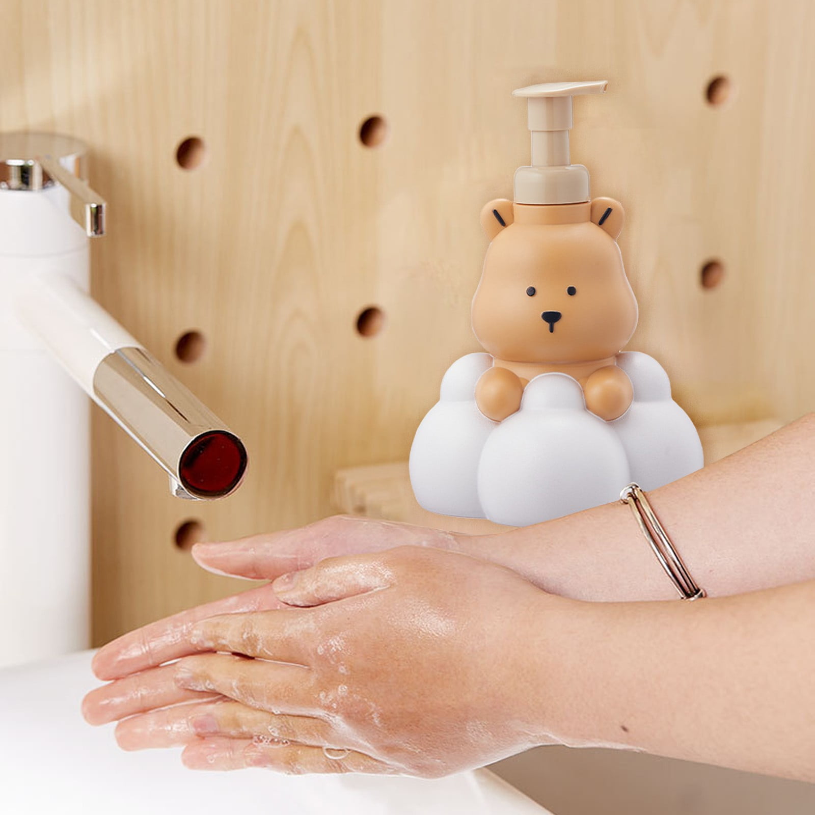 Refillable Pump Bottle Shaped Soap Dispenser for Bathroom Shampoo Liquid Hand Wash Lotion Container Dispenser Pump with Easy Press Brow Design